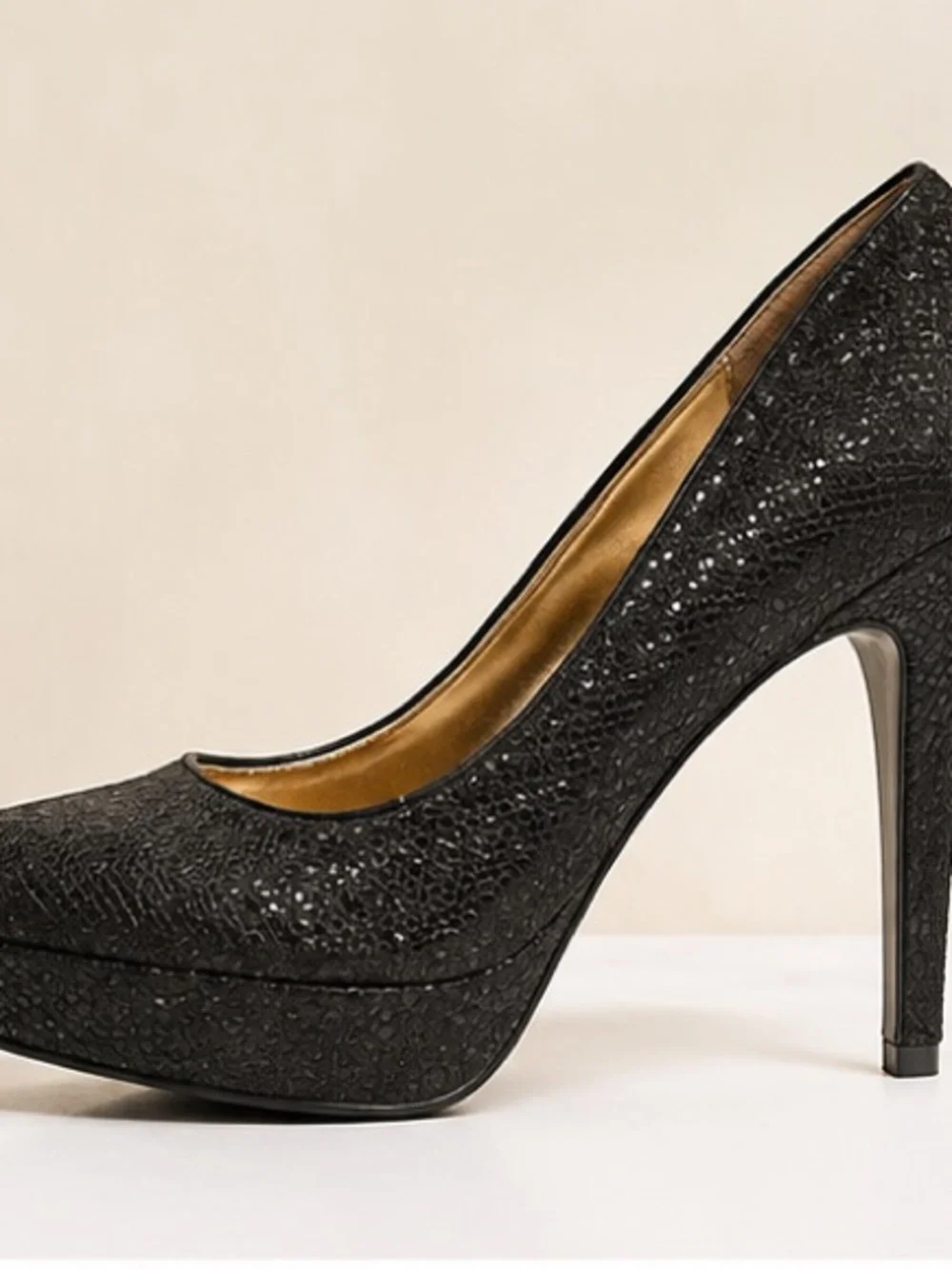 BCBGeneration Black Glitter Platform Stiletto Pumps | Size 6.5 / 36.5